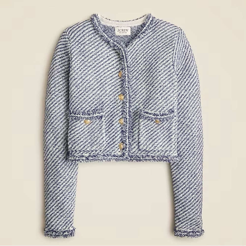 J. Crew Women's Textured Blue and White Blazer